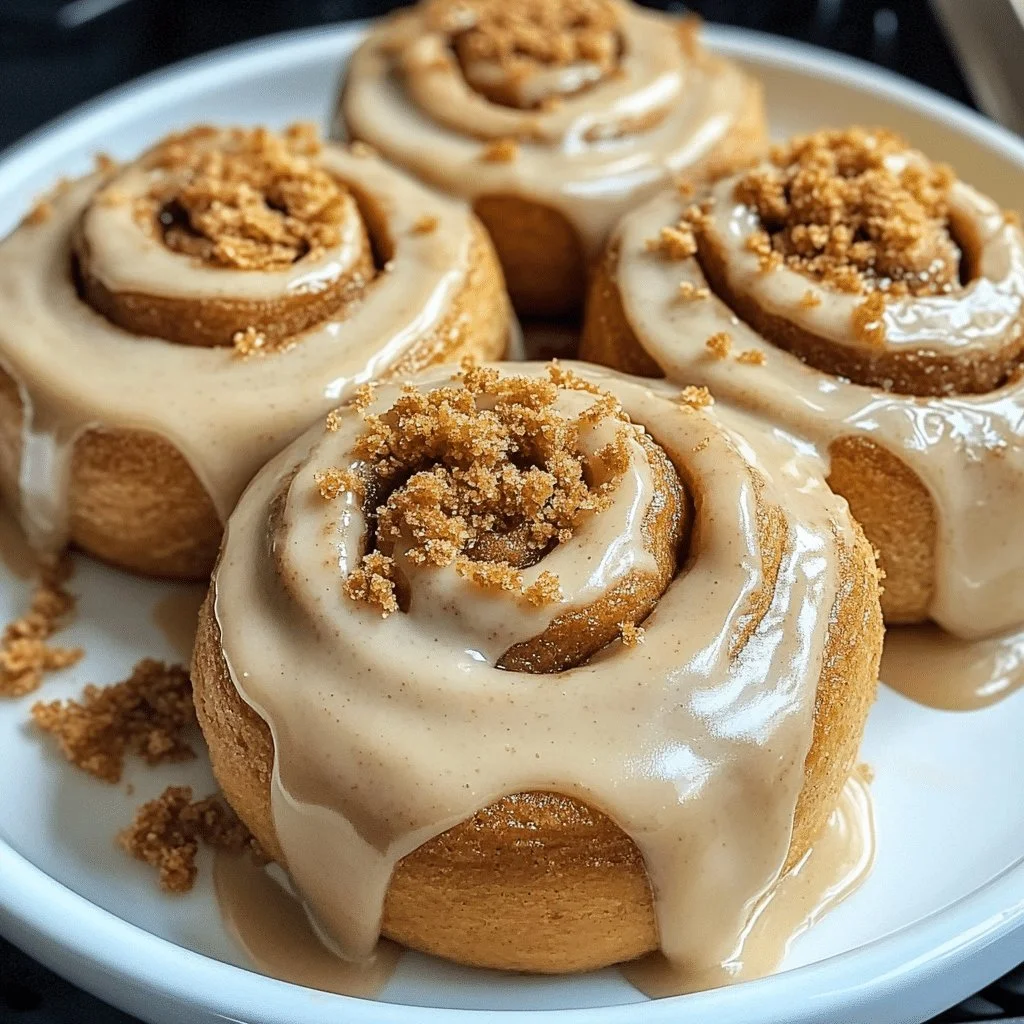 Delicious Biscoff cookie butter cinnamon rolls freshly baked and drizzled