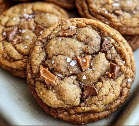 Delicious brown butter coffee toffee cookies on a plate