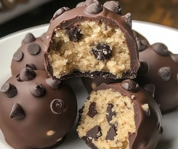 Delicious chocolate chip cookie dough truffles ready to enjoy.