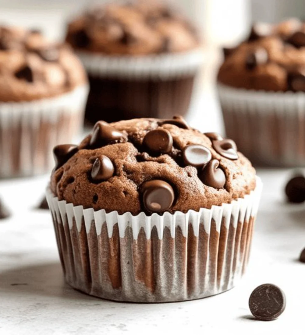 Chocolate cottage cheese protein muffins baked and ready to enjoy.