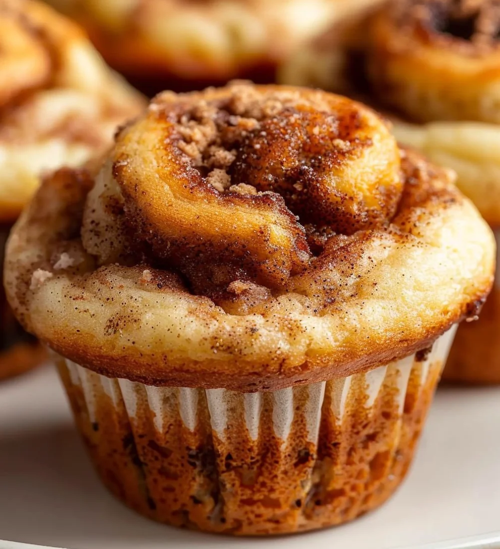 Cinnamon roll protein muffins in a rustic setting with a cinnamon stick