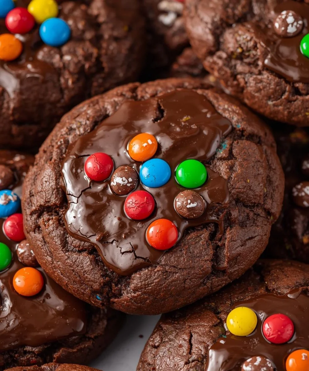 Delicious Cosmic Brownie Cookies with chocolate and sprinkles on top