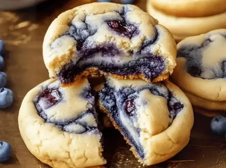 Delicious blueberry cheesecake swirl cookies on a plate.