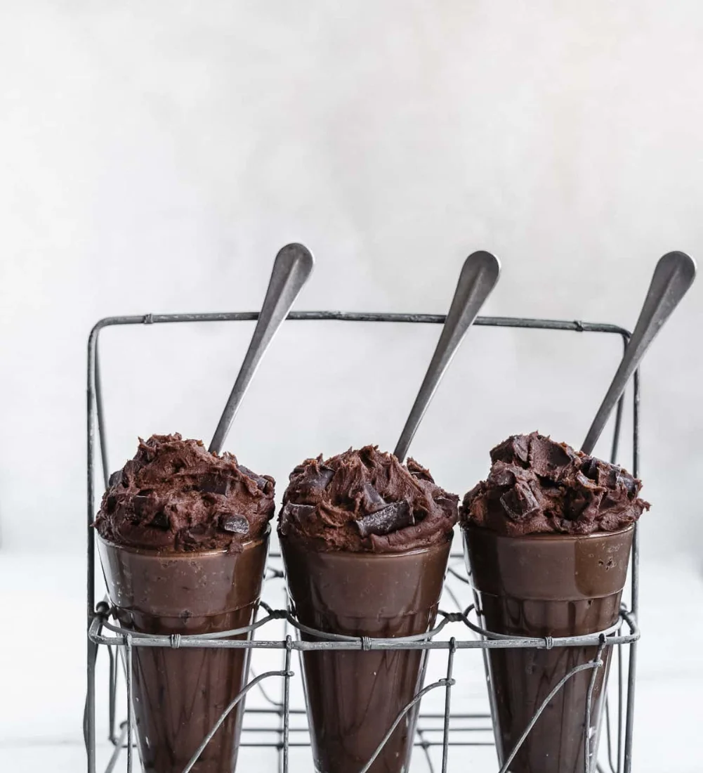 Delicious edible brownie dough with chickpeas in a bowl.