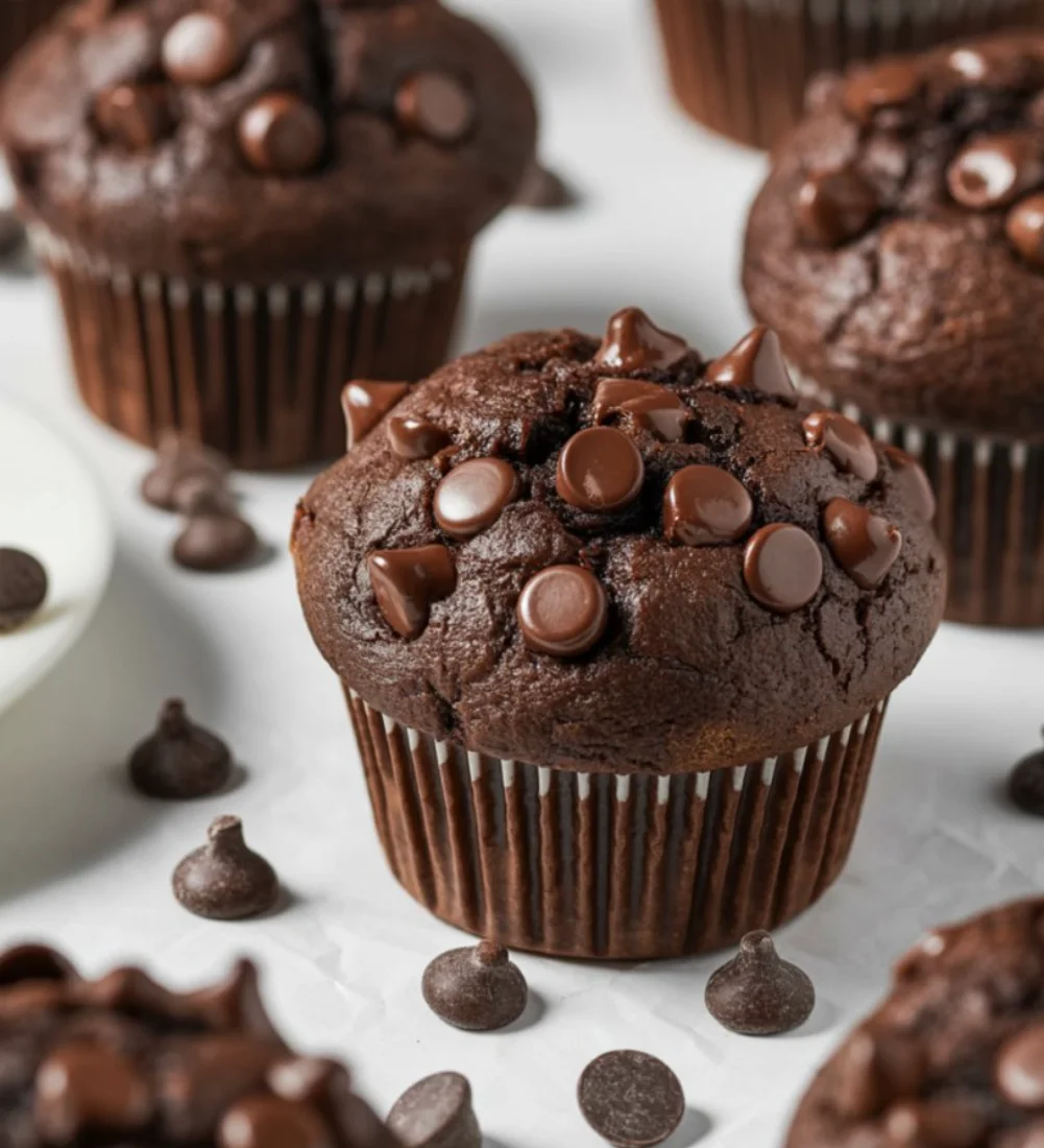 Healthy chocolate chip Greek yogurt muffins baked to perfection