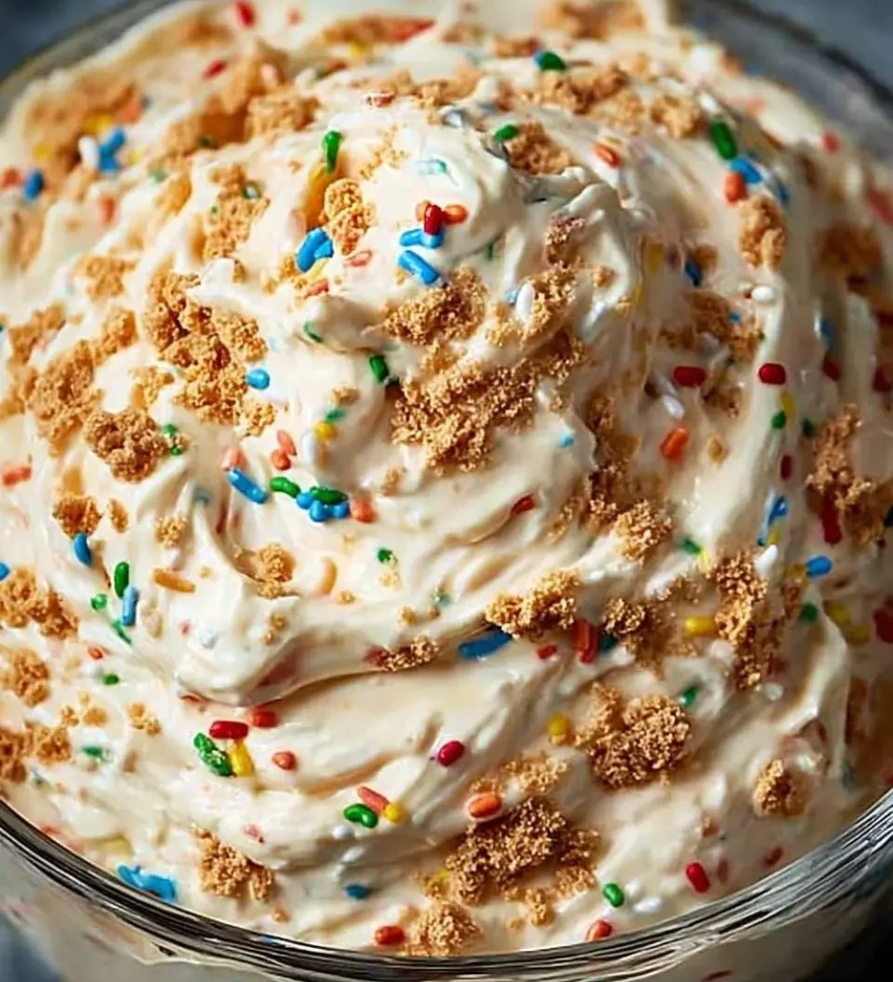 High Protein Dunkaroo Dip in a bowl with fruit and snacks for dipping.