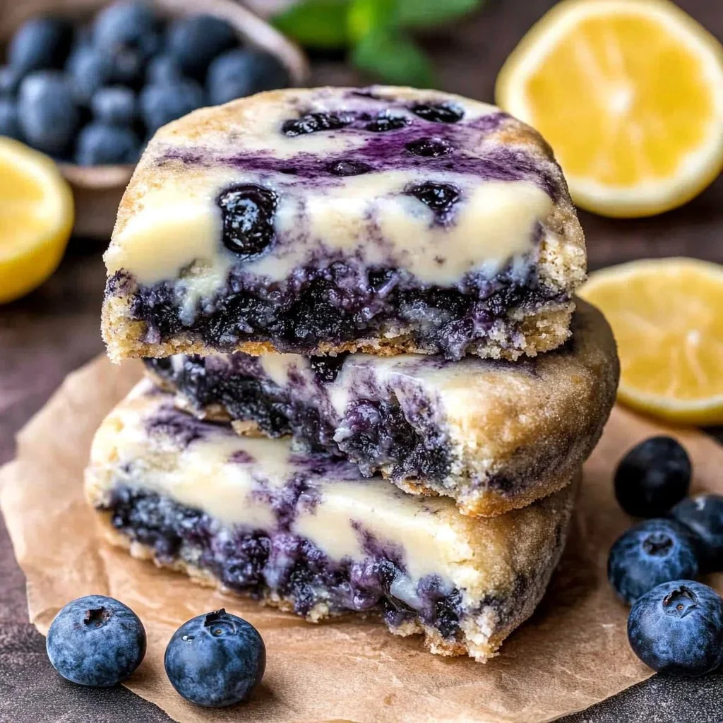 Lemon blueberry cheesecake cookies with a buttery crust and fresh blueberries