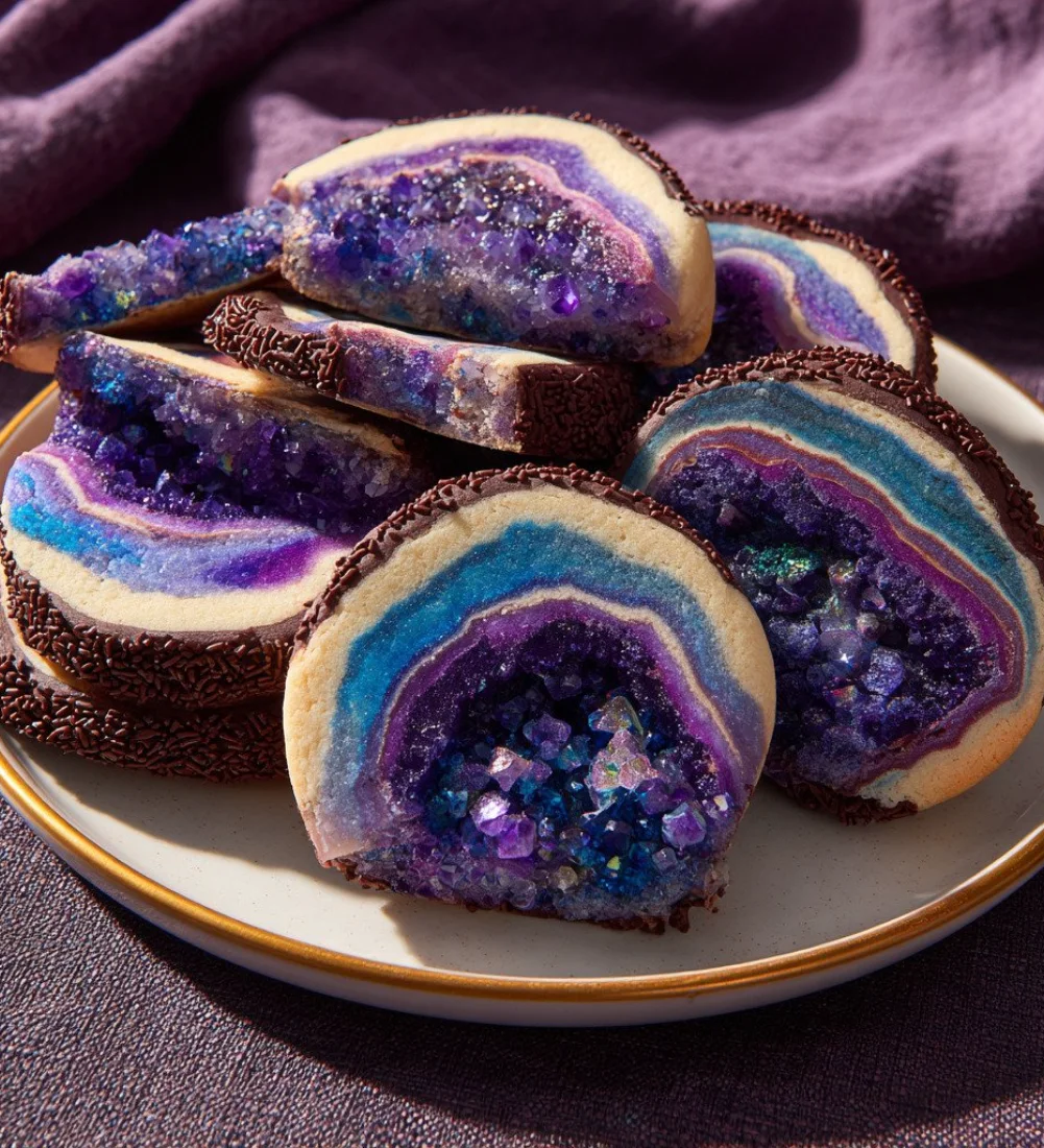 A plate of colorful magical spiral cookies freshly baked and decorated.