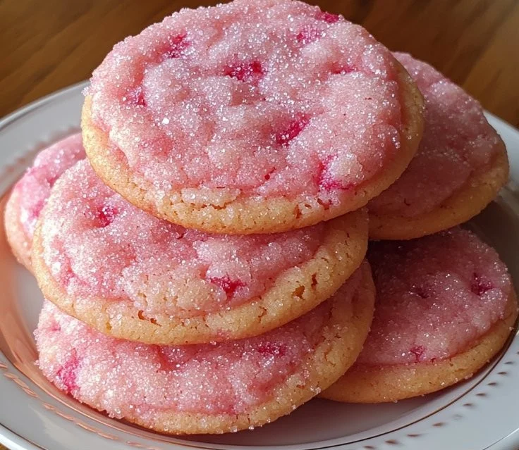 Freshly baked raspberry cookies on a rustic wooden table