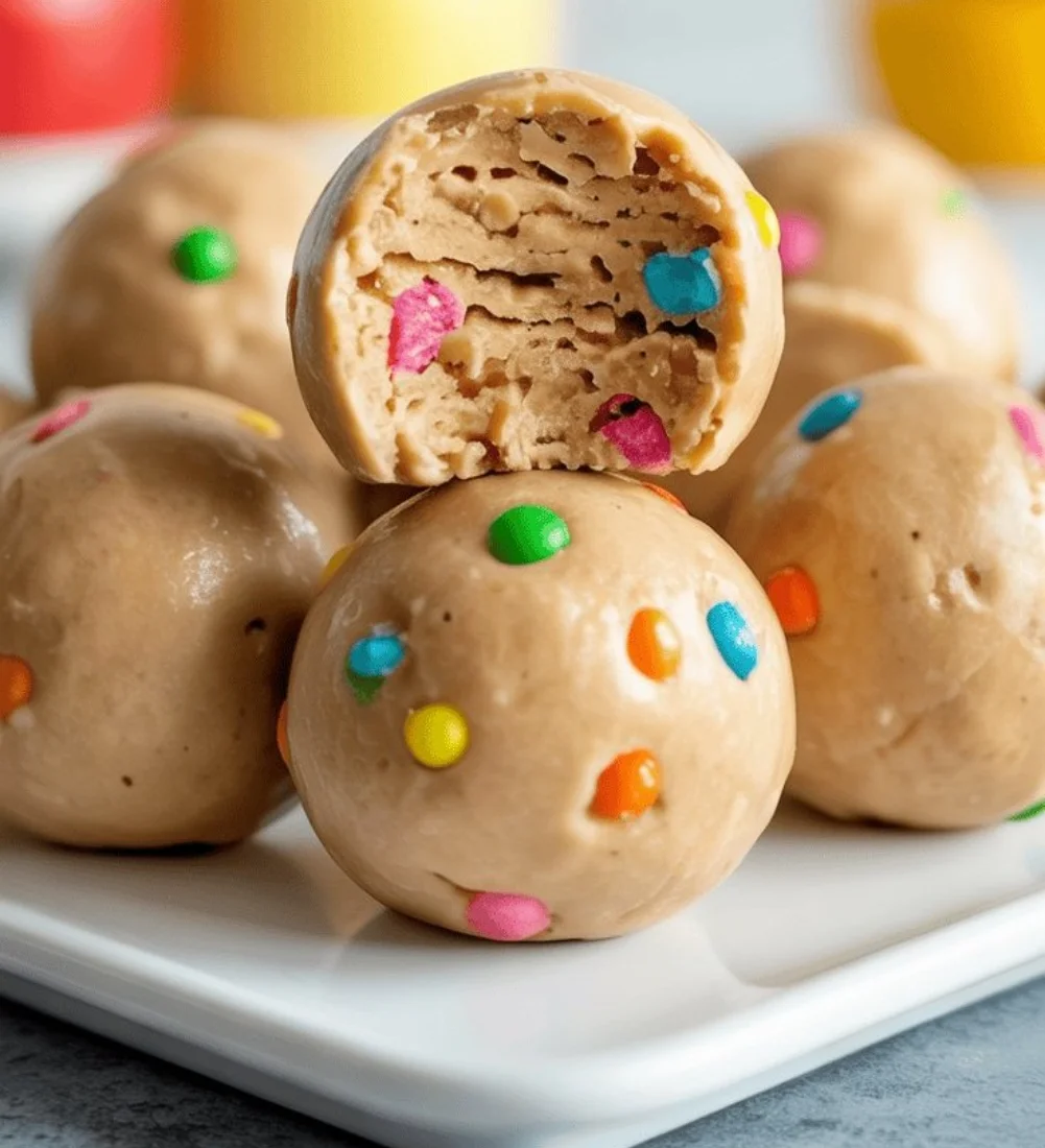 No Bake Cake Batter Protein Balls ready to enjoy as a healthy snack