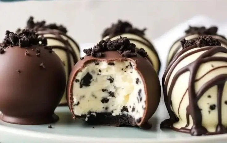 No-Bake Cookies and Cream Cheesecake Balls ready to serve as a delicious dessert.