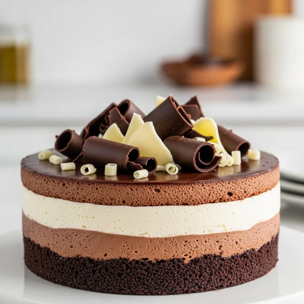 Olive Garden Black Tie Mousse Cake with layers of chocolate and cream.