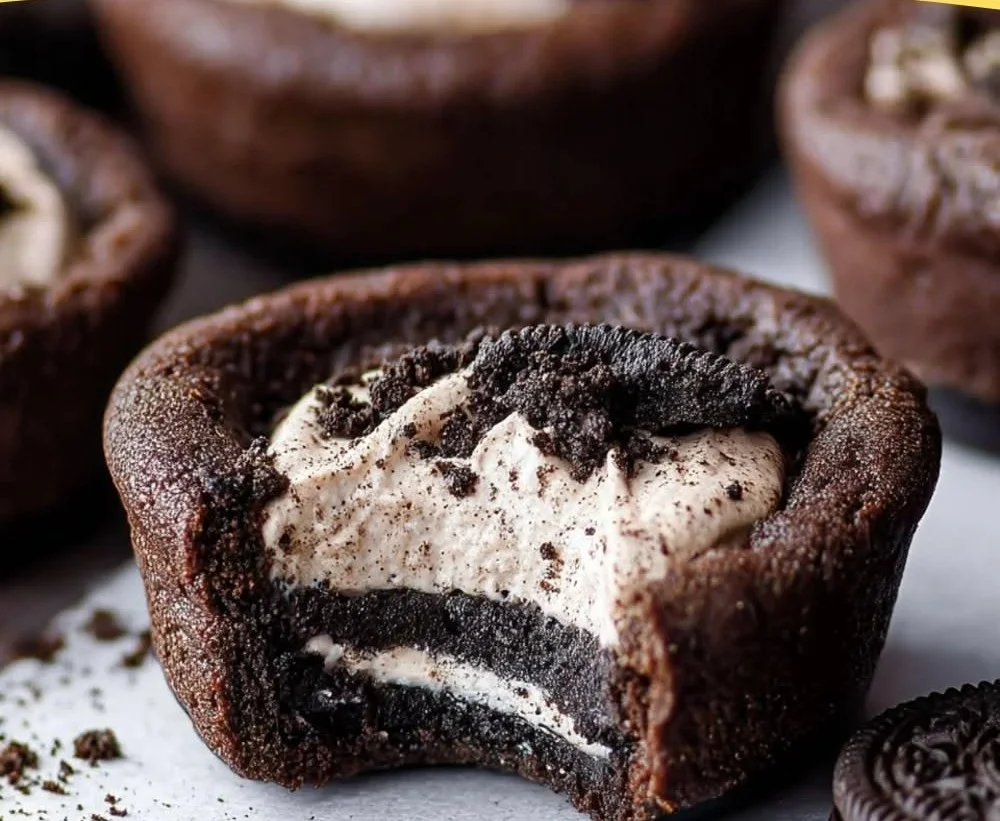 Delicious Oreo Cheesecake Cookie Cups with chocolate cookie crust and creamy filling