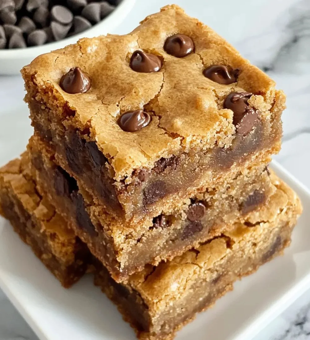 Soft and gooey protein blondies baked for a healthy dessert option