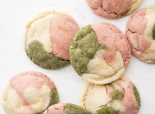Strawberry Matcha Neapolitan Cookies on a plate