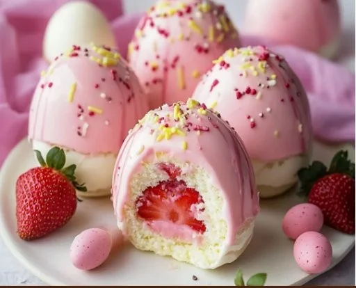 Colorful Strawberry Shortcake Easter Egg Bombs ready for spring festivities.