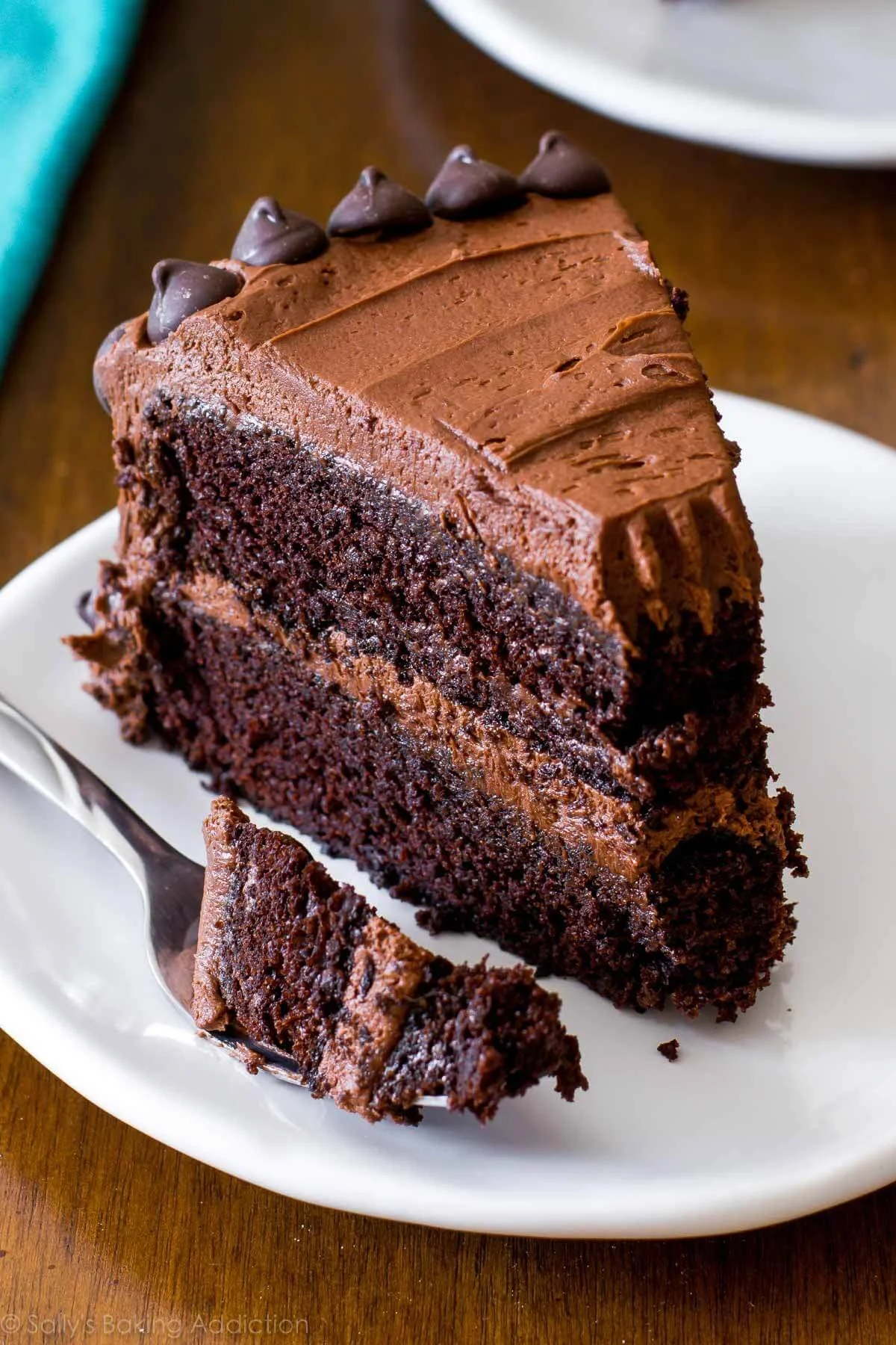 Decadent Triple Chocolate Cake topped with rich chocolate ganache and shavings