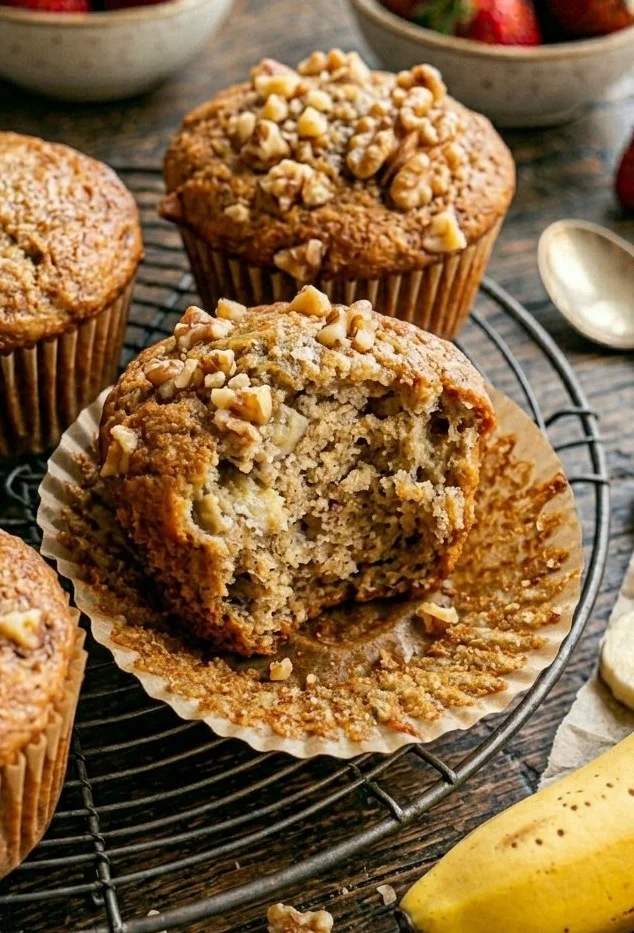 Delicious banana bread muffins fresh out of the oven