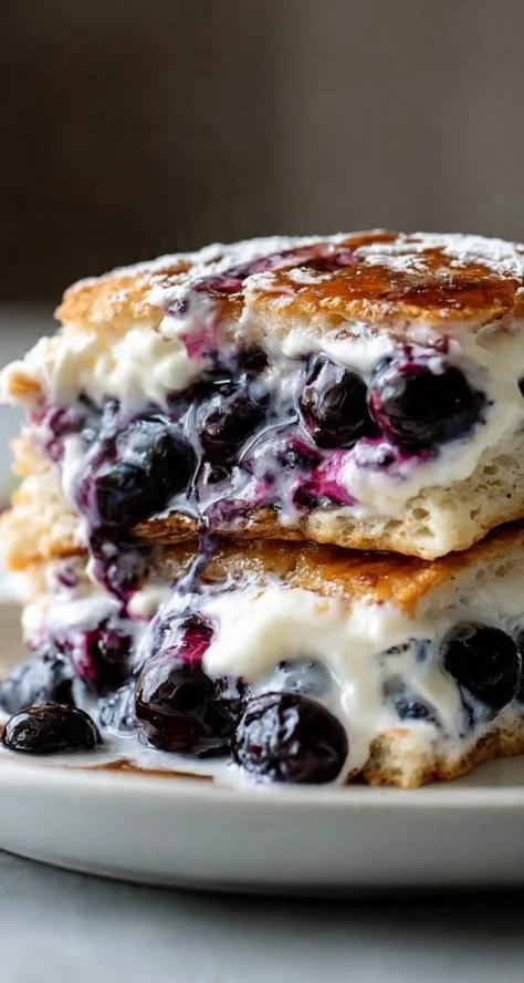 Freshly baked blueberry cream biscuits on a plate