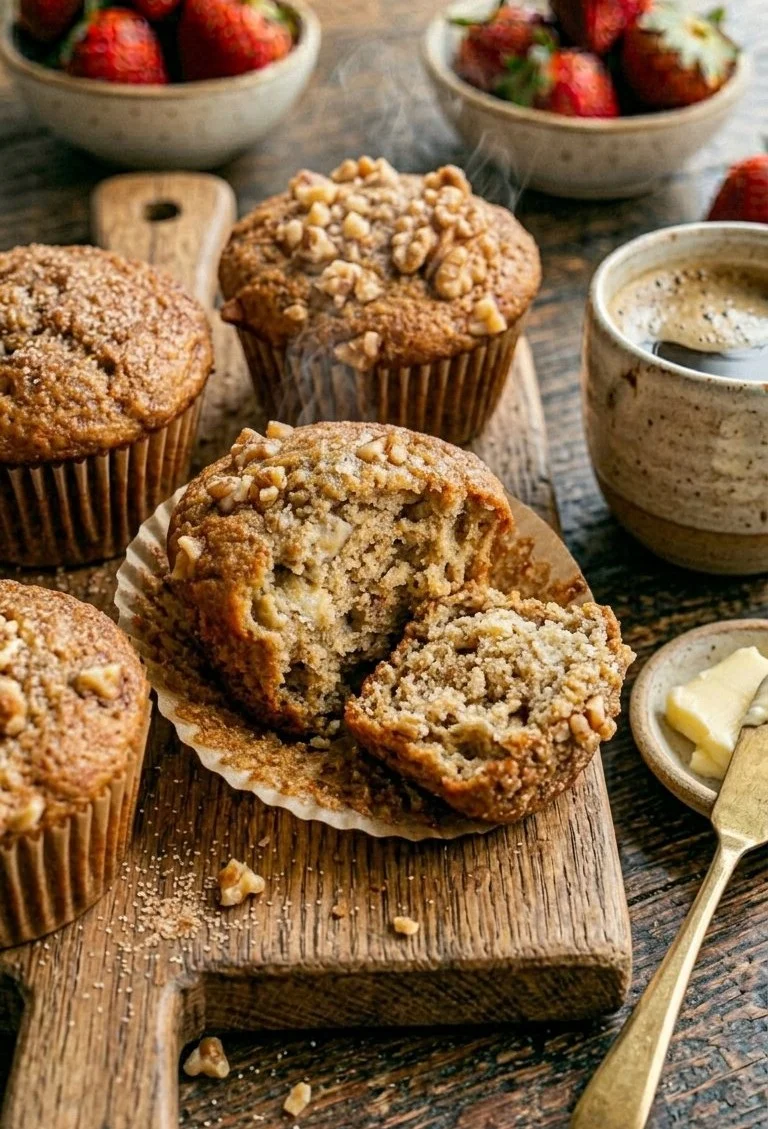 Delicious homemade morning muffins served warm for breakfast.