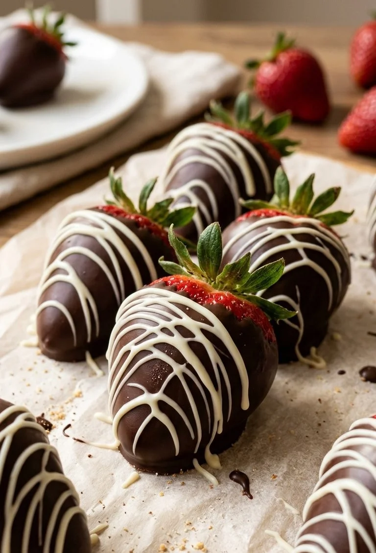 Delicious double chocolate covered strawberries on a plate.