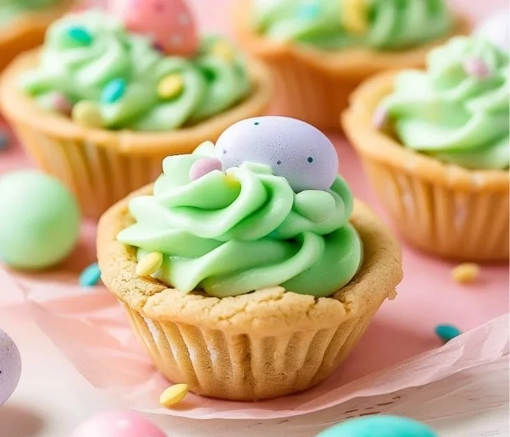 Easter Basket Sugar Cookie Cups filled with colorful candies