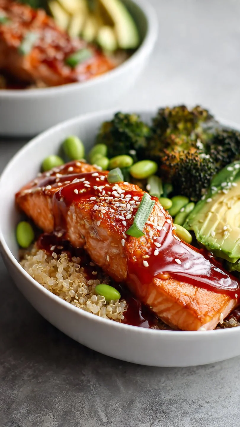 High Protein Honey Sriracha Salmon Bowls