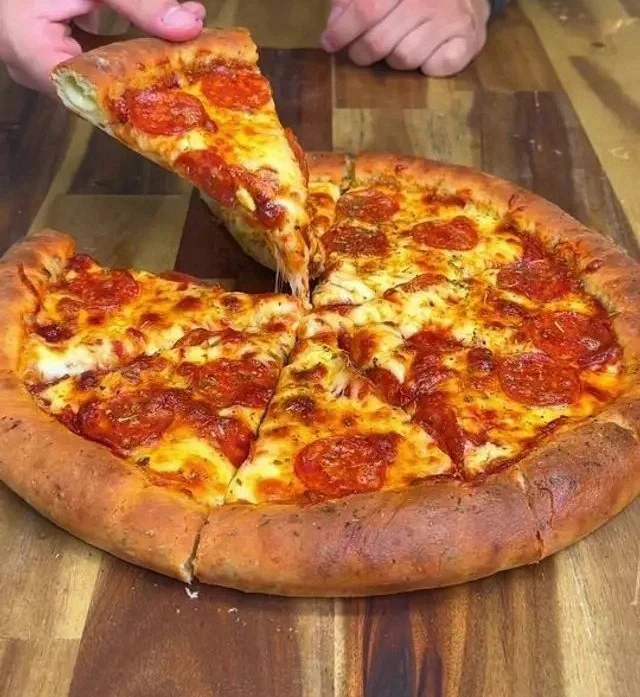 High protein stuffed crust pepperoni pizza with gooey cheese