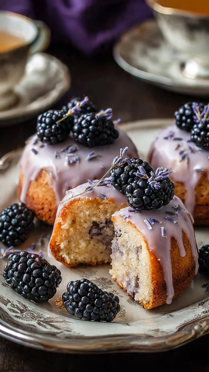Lavender Blackberry Tea Cakes served on a plate with fresh berries