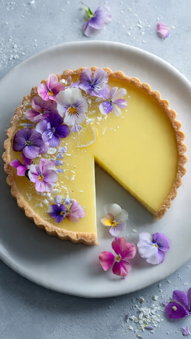 Lemon Curd Tart with Edible Flowers