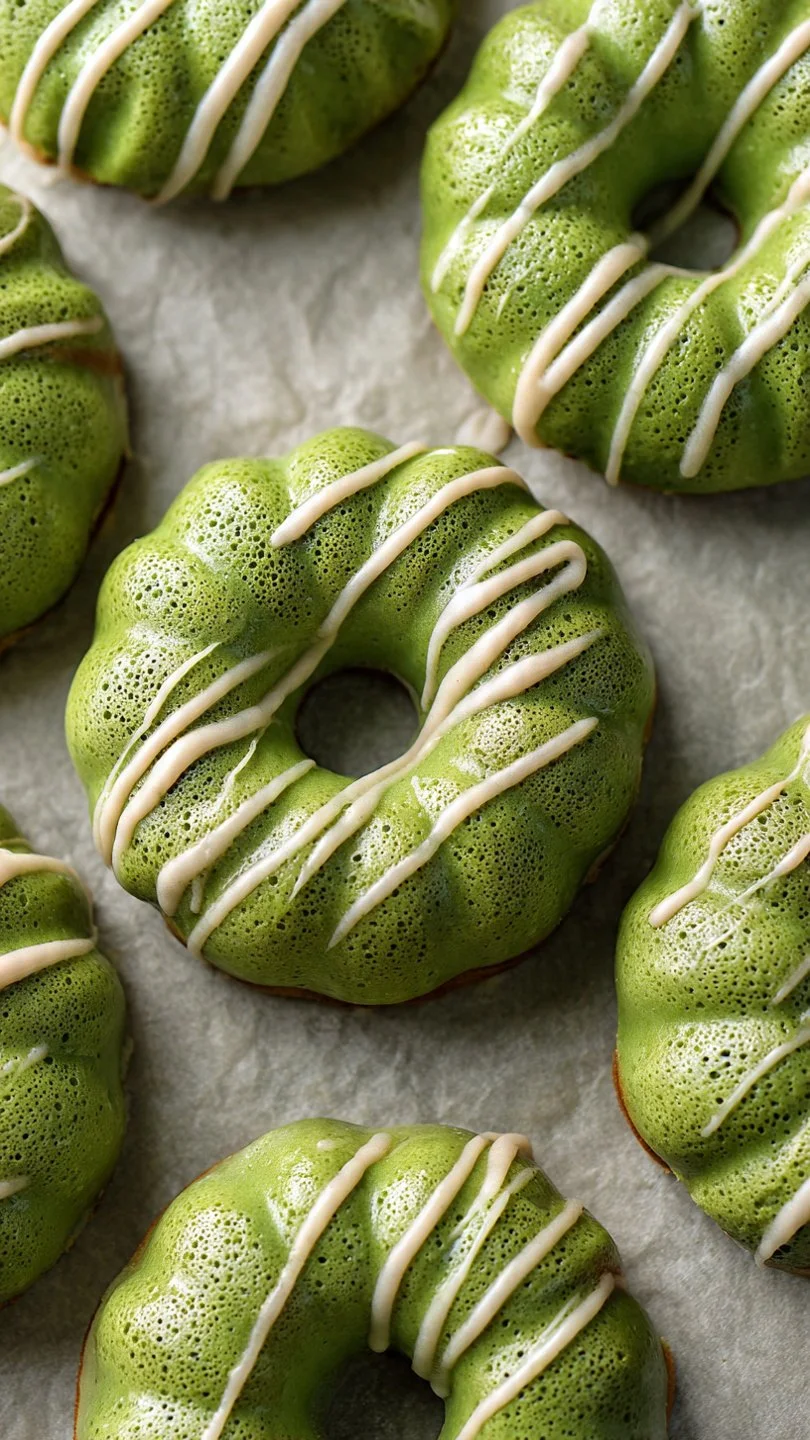 Delicious matcha mochi donuts with vibrant green color and chewy texture