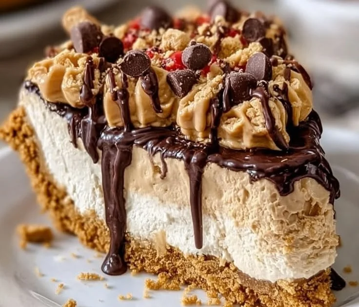 Monster Peanut Butter Cheesecake Pie with creamy layers and rich toppings
