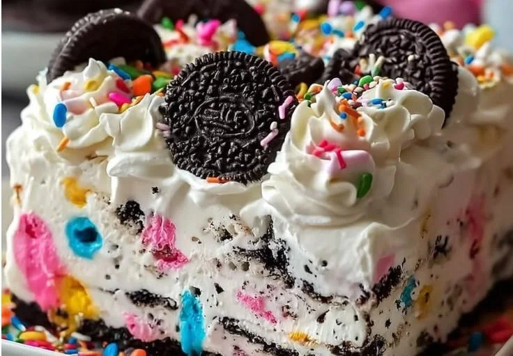 No-Bake Funfetti Oreo Icebox Cake