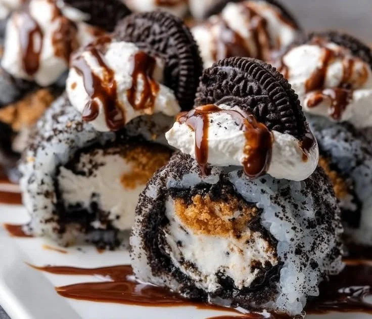 Delicious Oreo Sushi Rolls made with chocolate cookies and sweet fillings