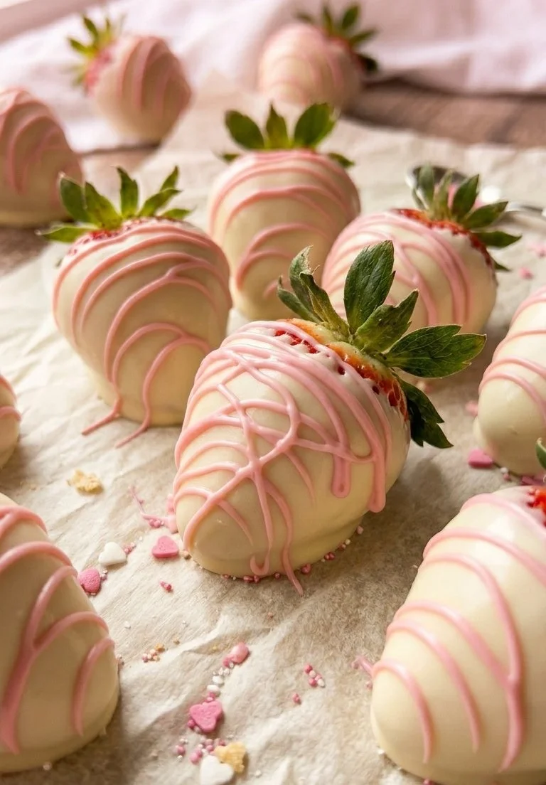 Pink Drizzled White Chocolate Strawberries