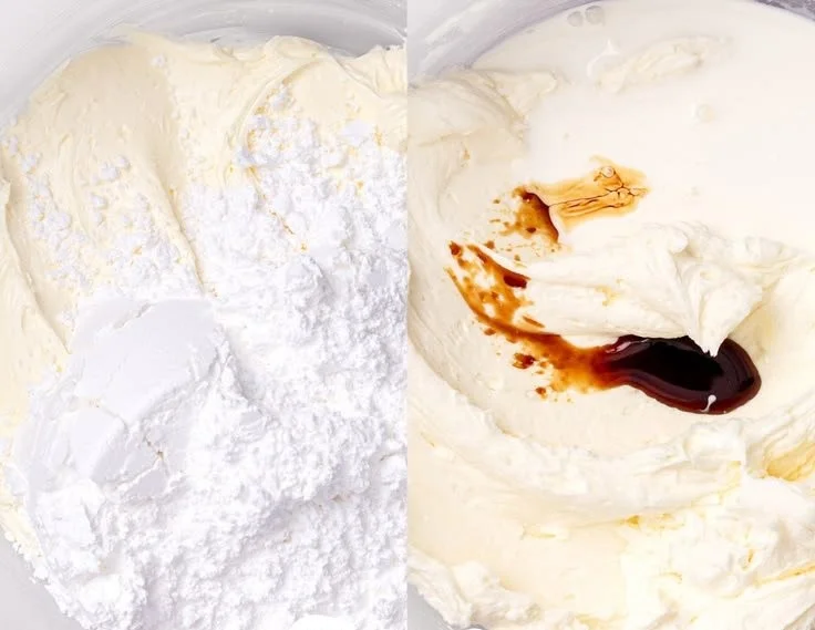 Homemade vanilla buttercream frosting on a freshly frosted cake