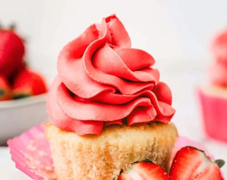 Delicious whipped strawberry ganache topping on a dessert