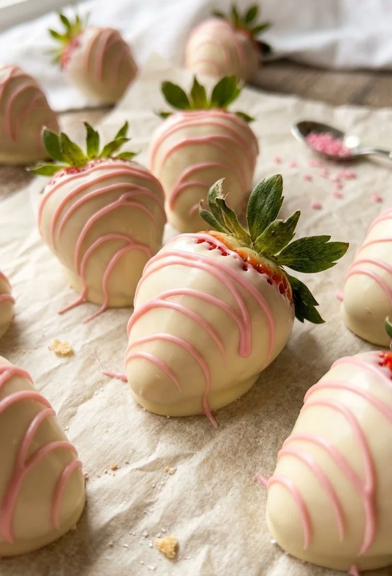 Plate of white chocolate covered strawberries arranged beautifully