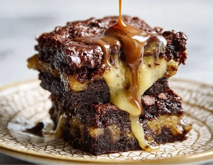 Delicious banana bread brownies freshly baked and ready to serve