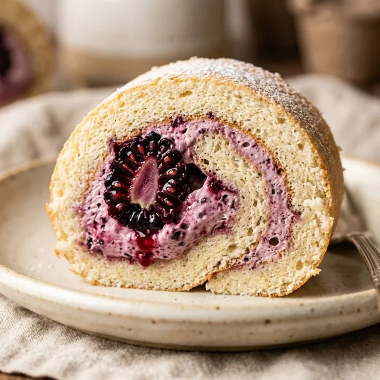 Blackberry Chantilly Roll Cake with fresh blackberries and whipped cream