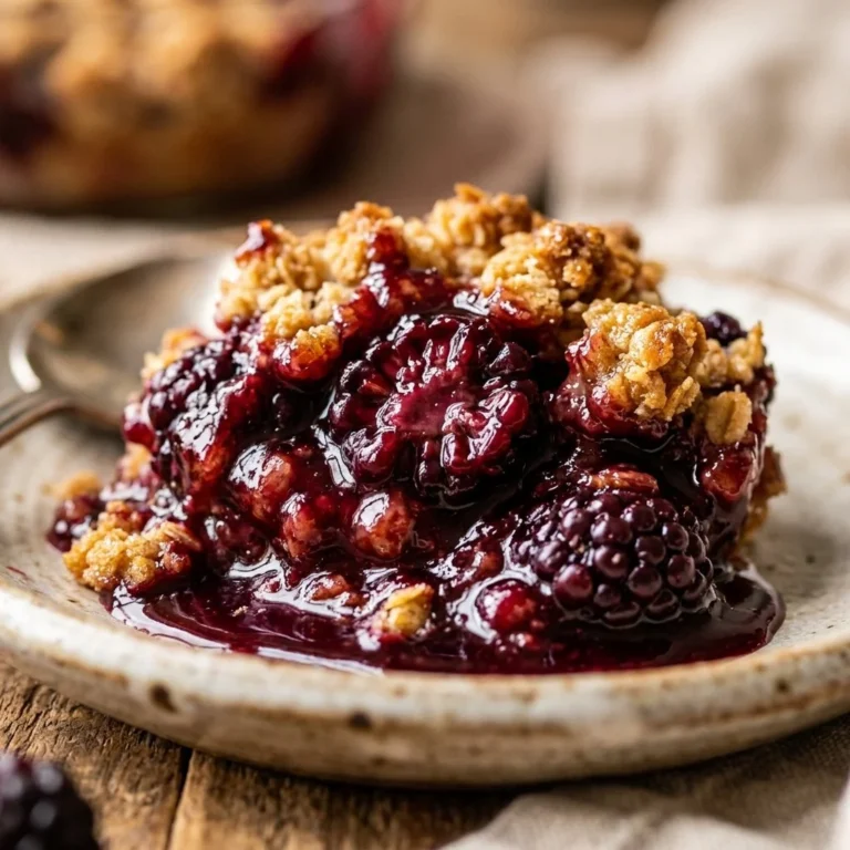 Delicious homemade blackberry crisp dessert topped with oats and berries.