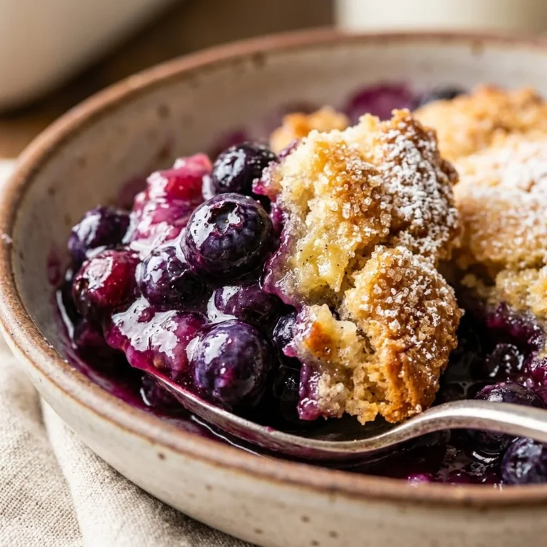 Homemade blueberry cobbler with fresh blueberries and golden crust