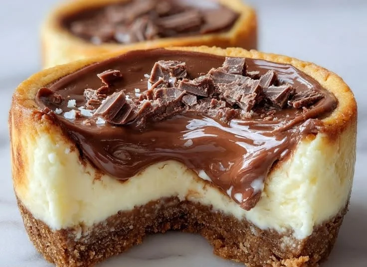 Delicious cheesecake bites topped with Nutella for a delightful dessert