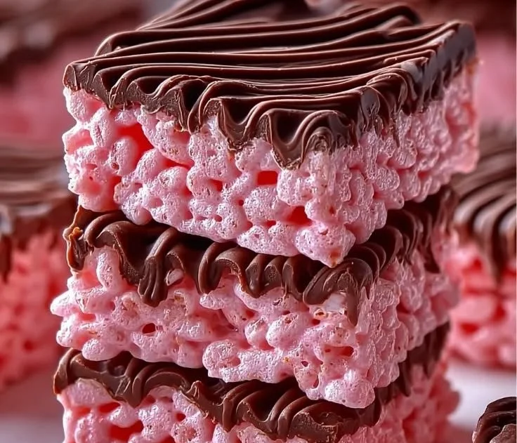 A plate of Cherry Rice Krispie Treats with a bright red cherry on top.