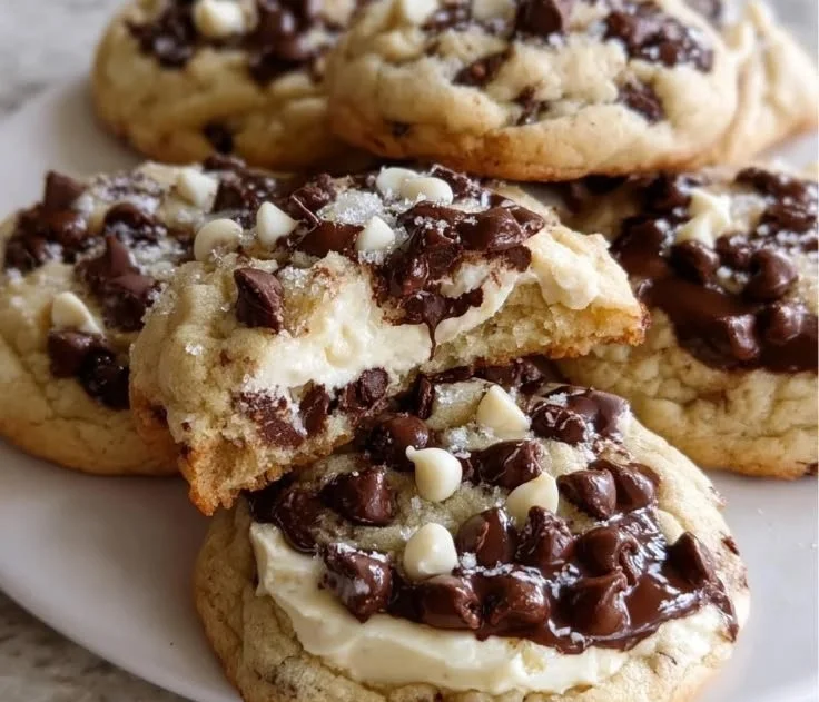 Delicious chocolate chip cheesecake cookies on a baking tray