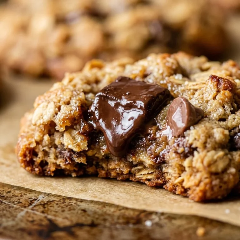 Plate of homemade chocolate chip oatmeal cookies with chocolate chunks