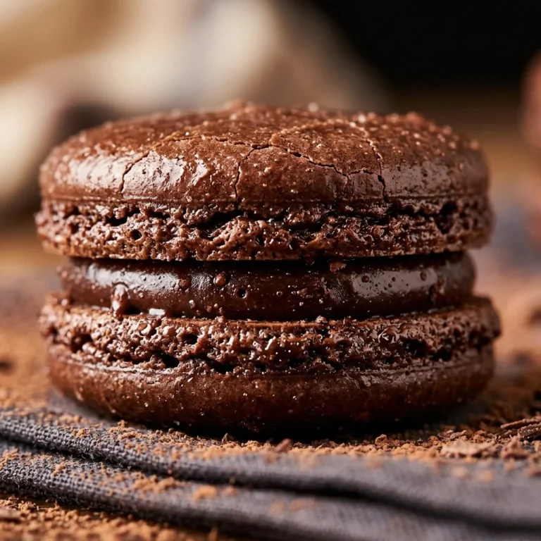 Delicious chocolate macarons on a decorative plate