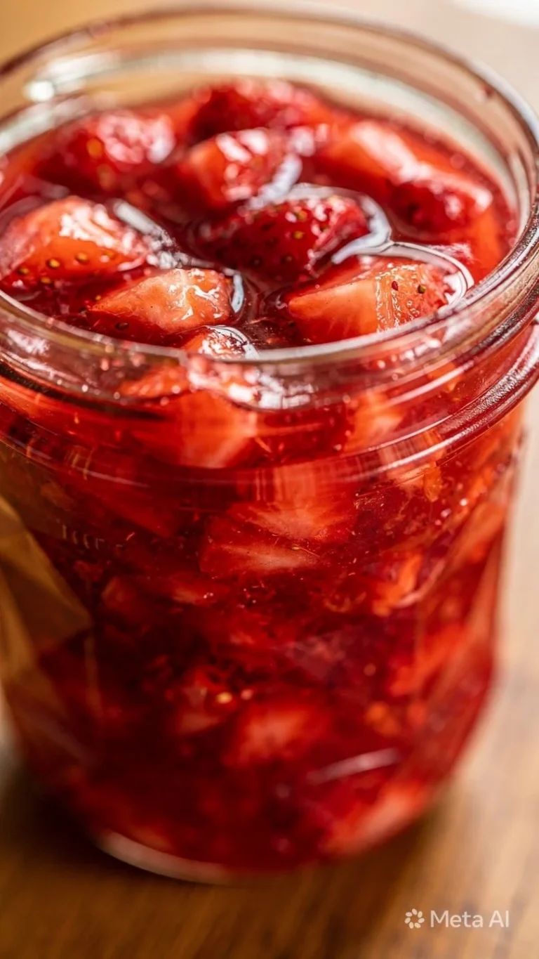 Jar of classic strawberry rhubarb jam with fresh strawberries and rhubarb