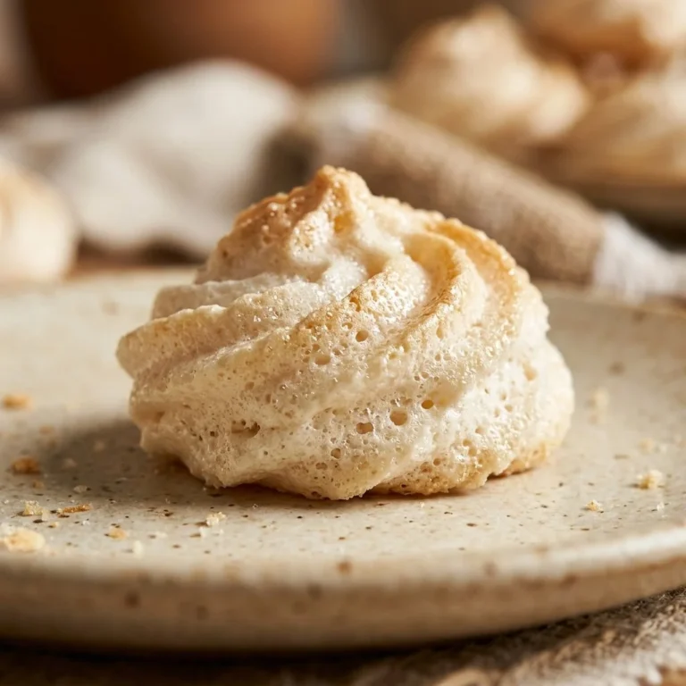 Plate of homemade egg white cookies with a light, fluffy texture.