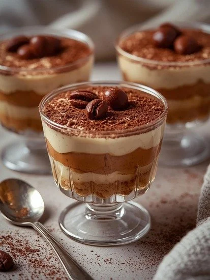 No-bake Espresso Tiramisu Cups with rich coffee flavor and creamy texture